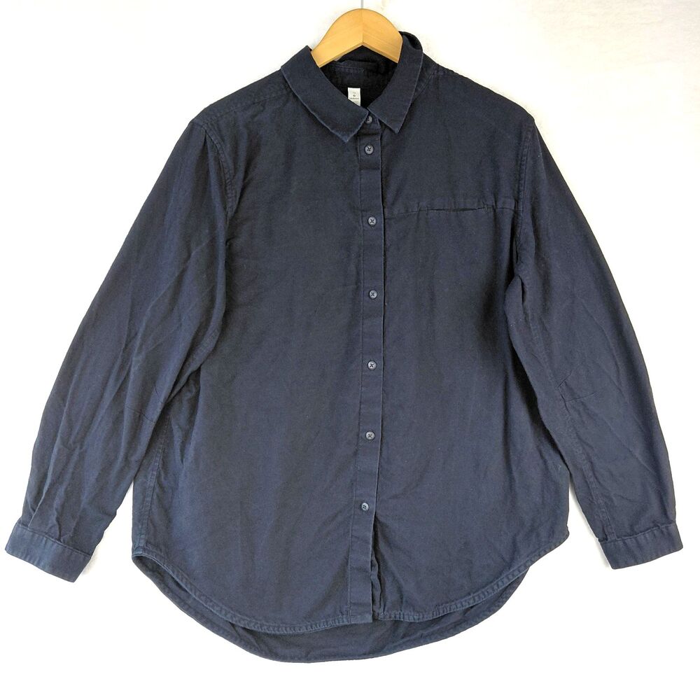 Lululemon Full Day Ahead Black Flannel Button Down Shirt Women 12 Relaxed Fit